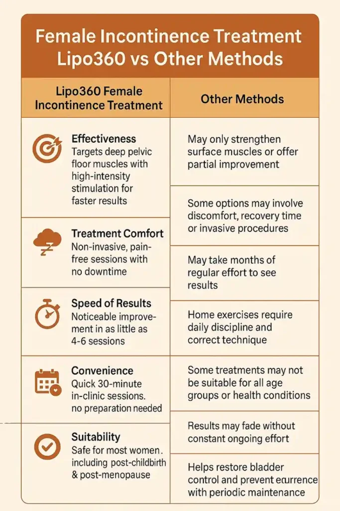 Comprehensive Guide To Female Incontinence Treatment Options 1 Table showing benefits of incontinence treatment Wivenhoe