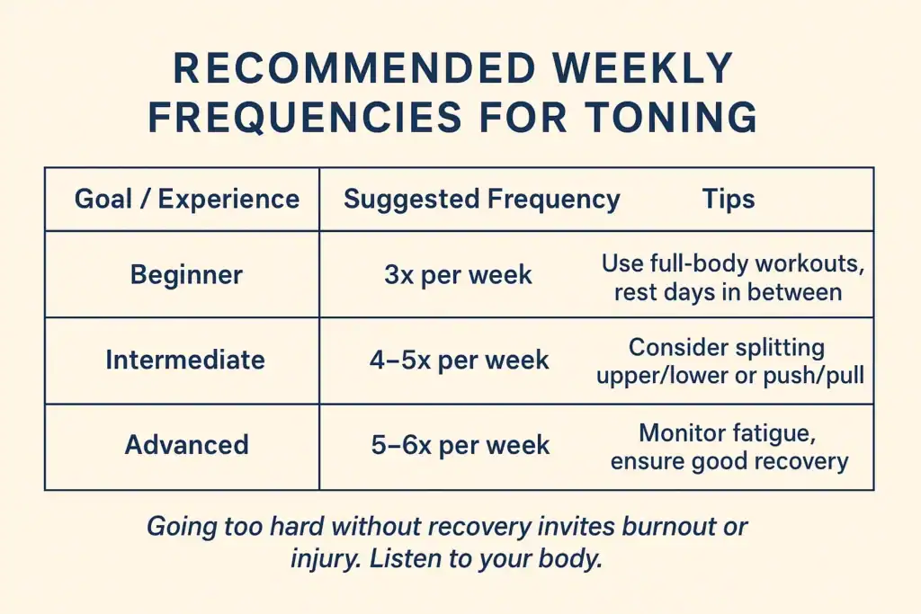 Achieving the Perfect Tone: How Often Should You Exercise for Results? 2 Graphic to show how often you should do exercise to help with toning Wivenhoe
